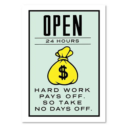 Decorbites™ dollar millionaire canvas painting featuring a yellow money bag with a motivational quote wall art design