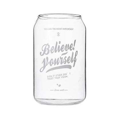 Clear glass shape beer glass cup with silver etched motivational text believe yourself for dining room drinkware