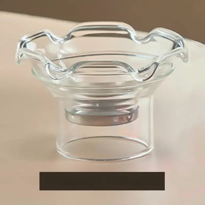 Clear glass candle holder with scalloped rim and cylindrical base from mountain base glass tea cup set with wood handle