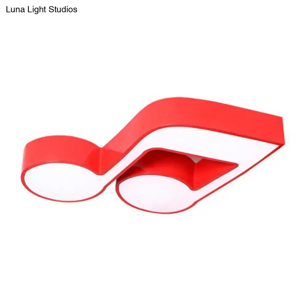 Red and white illuminated acrylic musical note led ceiling light designed for kindergarten rooms