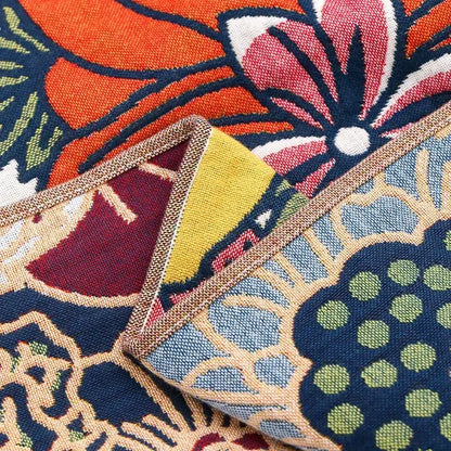 Multicolor gauze flower bath towel with vibrant floral and fruit motifs in orange red yellow blue green and maroon decorbites gauze flower bath