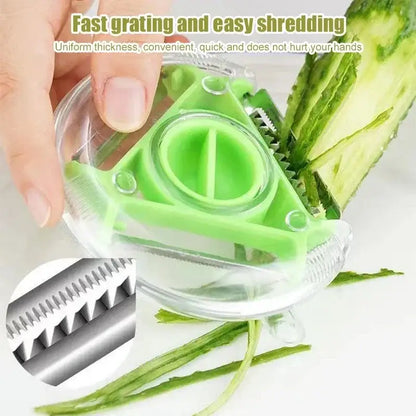 Green and clear plastic cucumber grater with stainless steel blades from multicolor magic peeler trio set for kitchen shredding