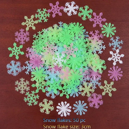 A collection of 50 pastel glow dark wall stickers featuring colorful snowflake designs for bedroom luminous decor stars glow dark
