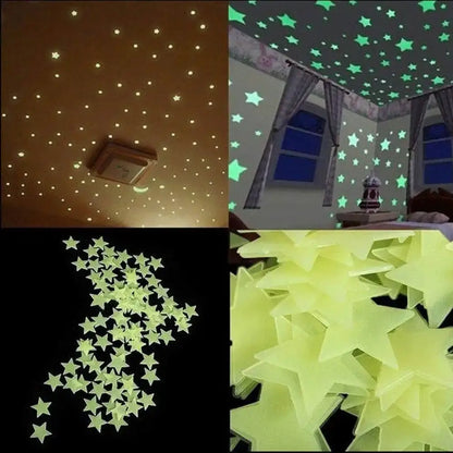 Multicolor stars glow dark wall stickers in soft green adhesive vinyl for bedroom luminous decor