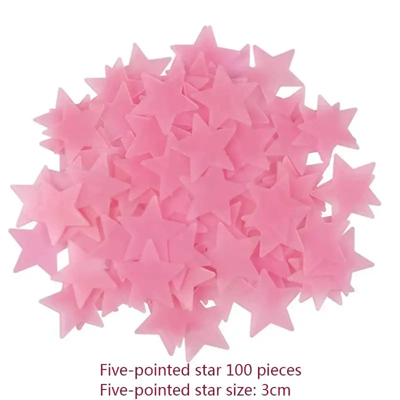 Pink translucent five-pointed stars glow dark wall stickers for bedroom luminous decor on dark wall