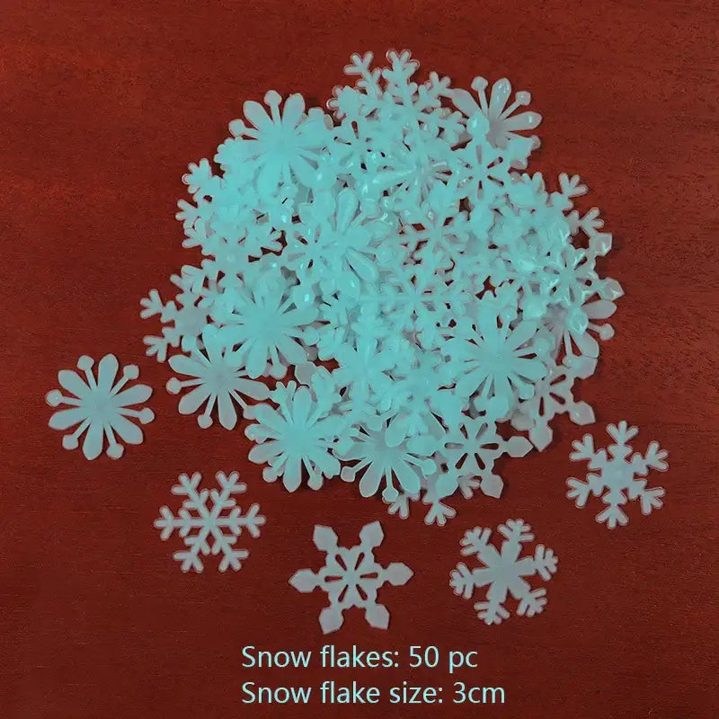 A set of 50 translucent light blue plastic snowflakes 3cm for multicolor stars glow dark wall luminous decor