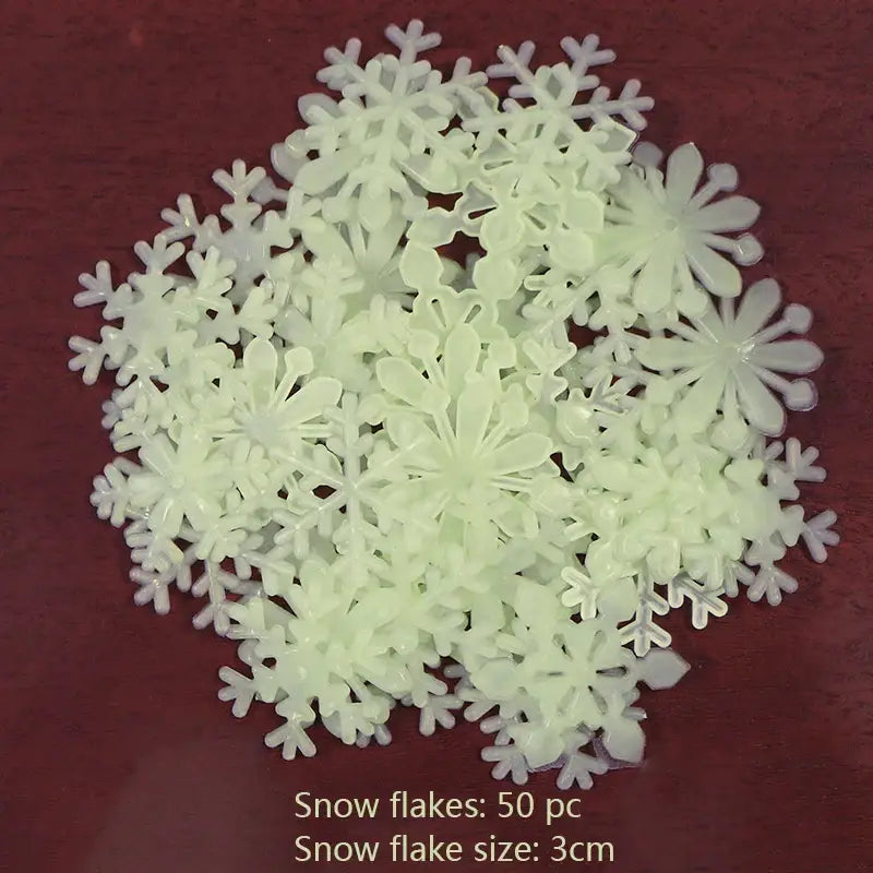 A set of 50 translucent white plastic snowflakes 3cm glow dark wall stickers for luminous bedroom decor