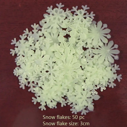 A set of 50 translucent white plastic snowflakes 3cm glow dark wall stickers for luminous bedroom decor