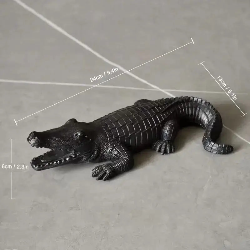 Black plastic alligator figurine with detailed scales and open mouth for decorbites crocodile wildlife sculpture decor