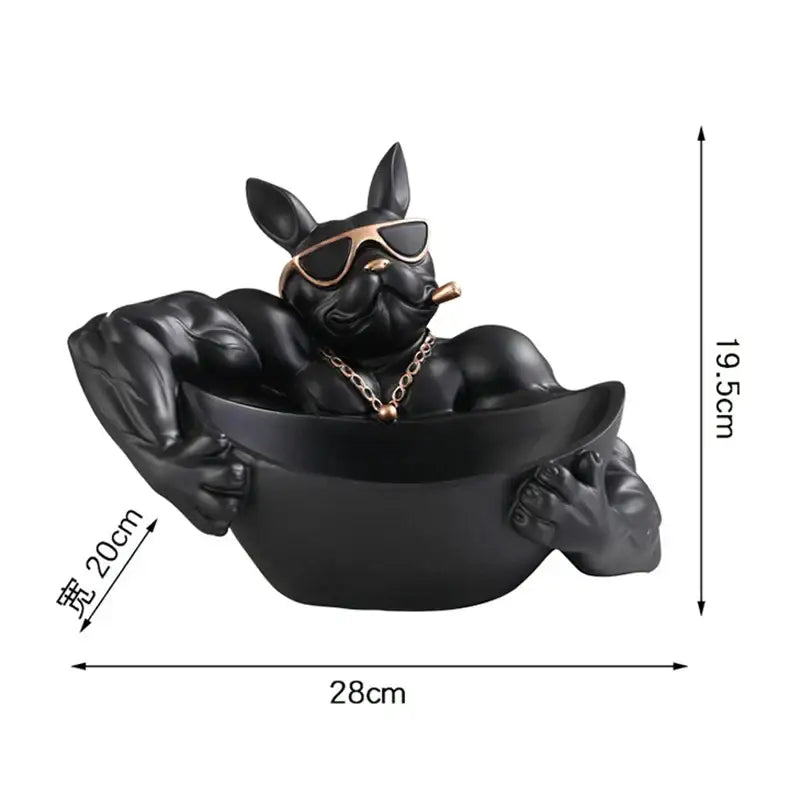 Muscular black french bulldog cool dog resin statue with gold sunglasses and chain in black bowl for home decor decorbites cool dog