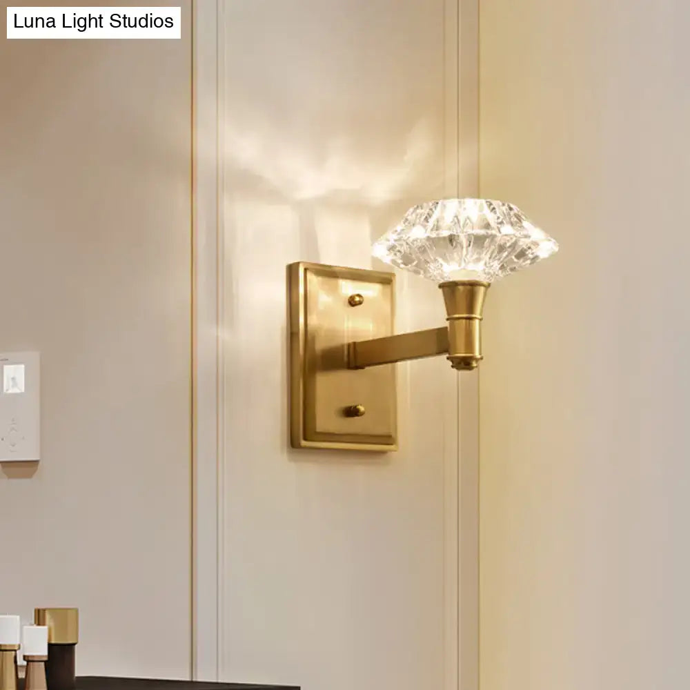 Mussel brass crystal wall mounted bedroom wall lamp with faceted crystal shade for elegant doorway lighting