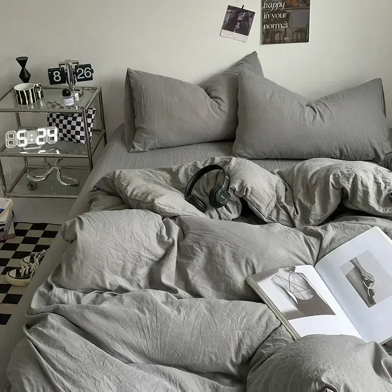 Gray linen duvet bedding set with matching pillows and rumpled texture for decorbites cotton bedding set comfort