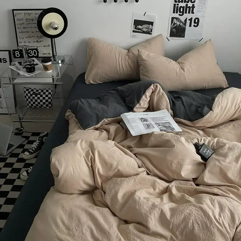 Beige and dark gray decorbites cotton bedding set with soft textured fabric finish for bedroom linen comforter cover