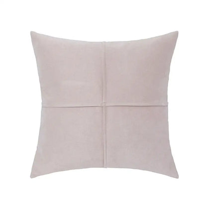 Beige suede square pillow cover with subtle cross faux suede seam design for decorbites living room decor