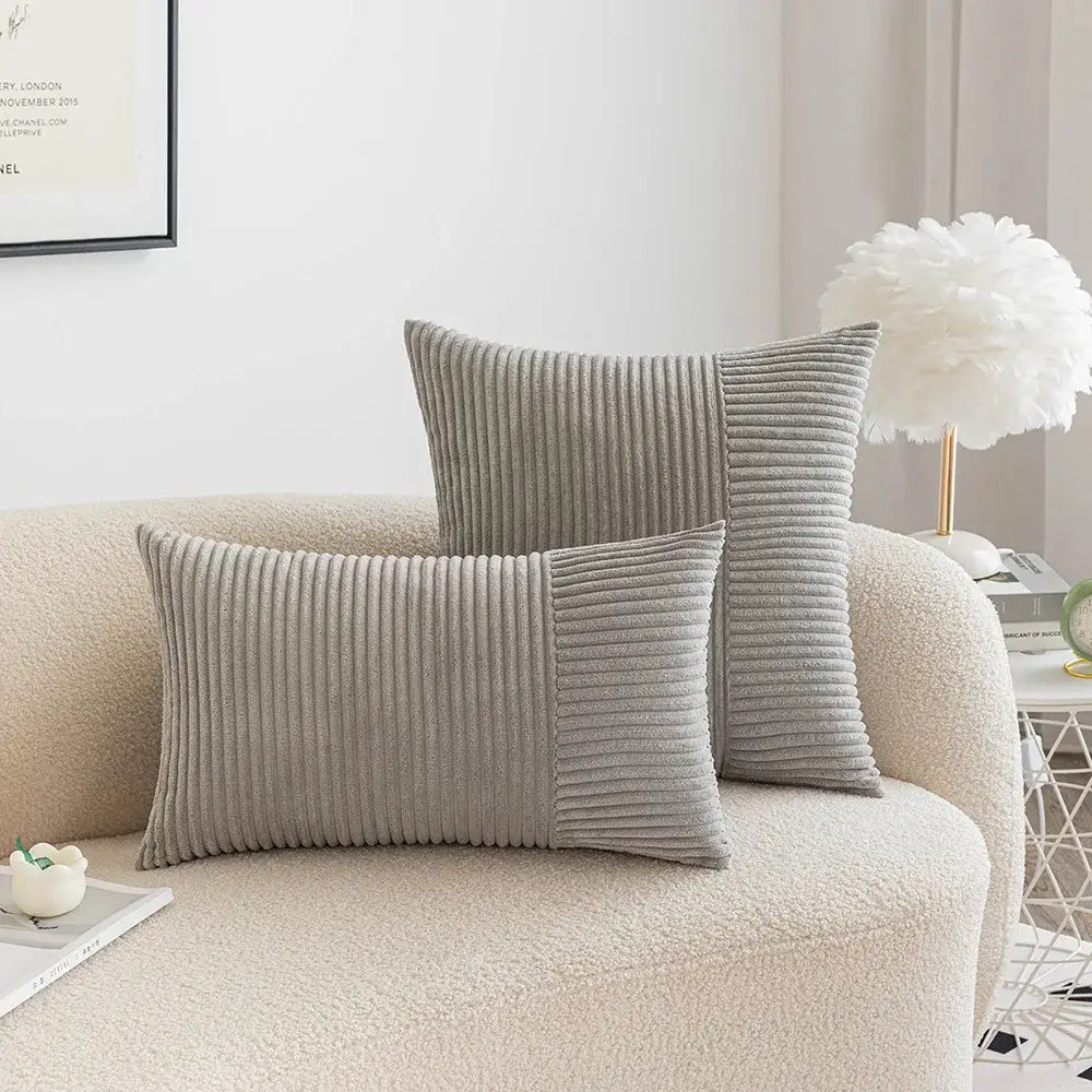 Gray corduroy throw pillow covers with subtle vertical ribbed texture and modern decorbites corduroy striped design