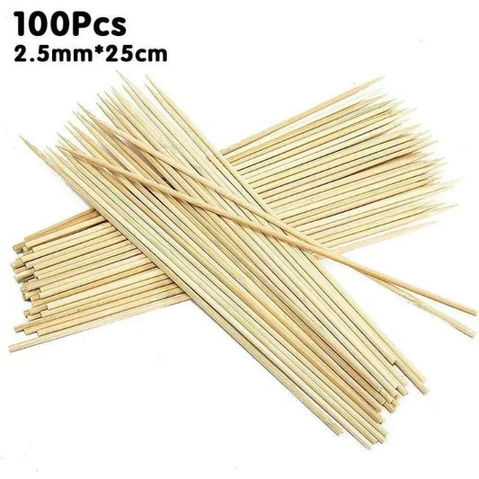 Natural bamboo bbq skewers 100pcs bundle 2.5mm diameter 25cm long ideal for grilling and cooking