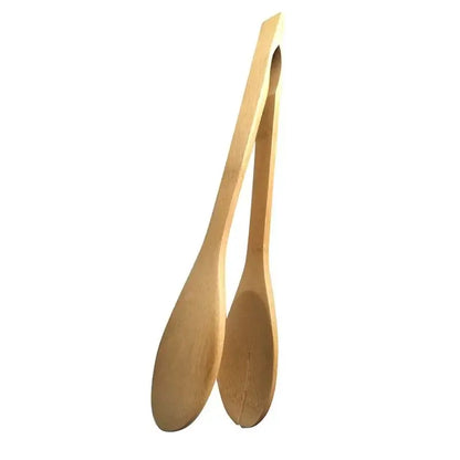 Light-colored natural bamboo kitchen food tongs set of 4 with smooth finish and tapered handles by decorbites bamboo kitchen