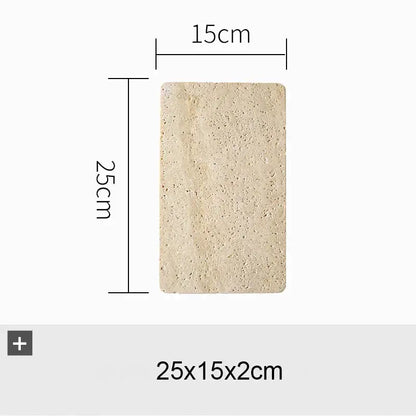 Beige travertine marble textured rectangular bath mat 25x15cm for kitchen and bathroom use by decorbites