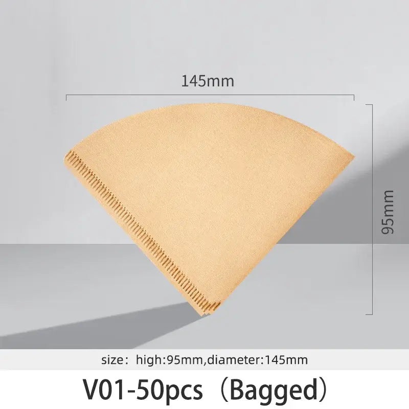 Beige cone coffee filter paper with stitched edge 145mm diameter 95mm high natural brown decorbites filter papers