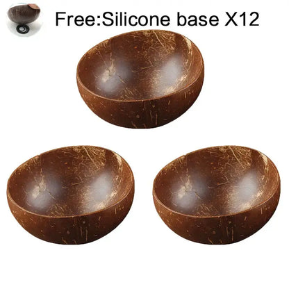 Set of three natural dark brown handcrafted decorbites coconut bowl set with textured rustic finish for kitchen use