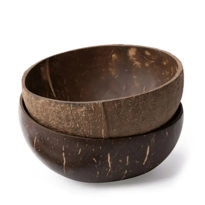 Natural dark brown rustic handcrafted coconut bowl set featuring textured finish ideal for kitchen tableware decorbites coconut bowl