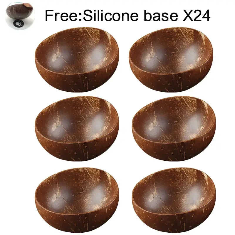 Six natural dark brown handcrafted coconut bowls arranged in a grid from decorbites coconut bowl set kitchen tableware