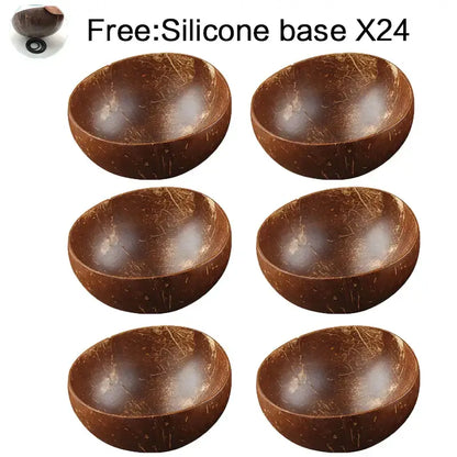 Six natural dark brown handcrafted coconut bowls arranged in a grid from decorbites coconut bowl set kitchen tableware