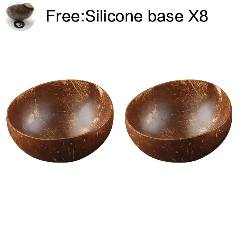 Natural dark brown coconut bowl set featuring two handcrafted decorbites coconut bowls with textured fibrous surface