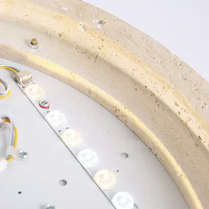 Beige natural travertine ellipse stone led ceiling light with white led bulbs and metallic strip for bedroom decorbites ellipse stone decor