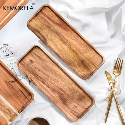 Rectangular natural two-tone acacia wood coffee tray with light brown finish and visible wood grain by decorbites acacia wood