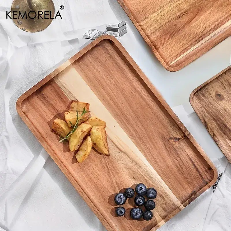 Rectangular natural two-tone acacia wood coffee tray with light brown finish by decorbites for kitchen serving