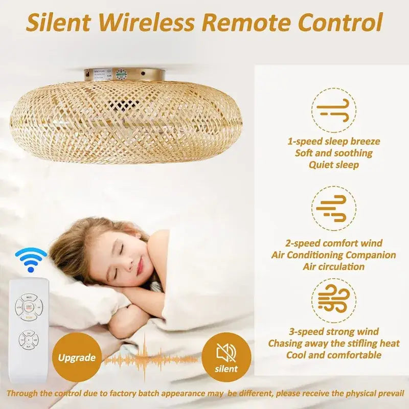 Natural woven bamboo ceiling fan with rattan cage light in light brown oval design for bedroom decorbites bamboo ceiling fan
