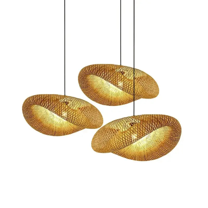 Three golden woven bamboo pendant lights with modern organic design natural decorbites bamboo pendant light chandelier