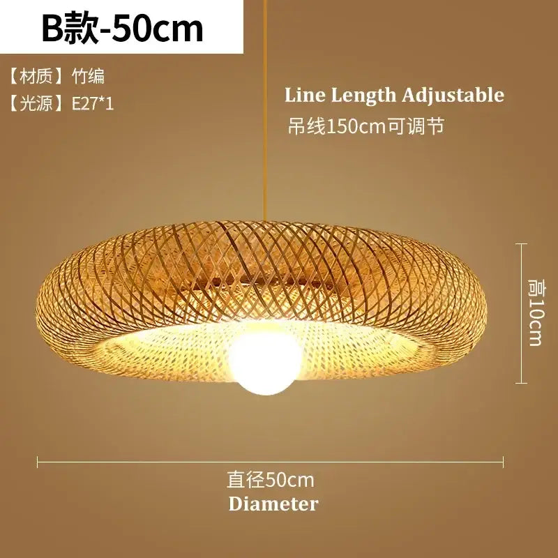 Natural woven warm-toned bamboo pendant light with woven lattice design and adjustable 150cm hanging line by decorbites