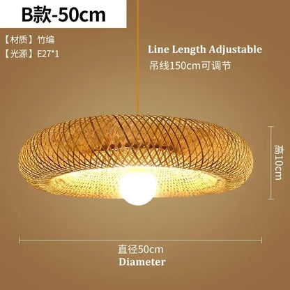 Natural woven warm-toned bamboo pendant light with woven lattice design and adjustable 150cm hanging line by decorbites