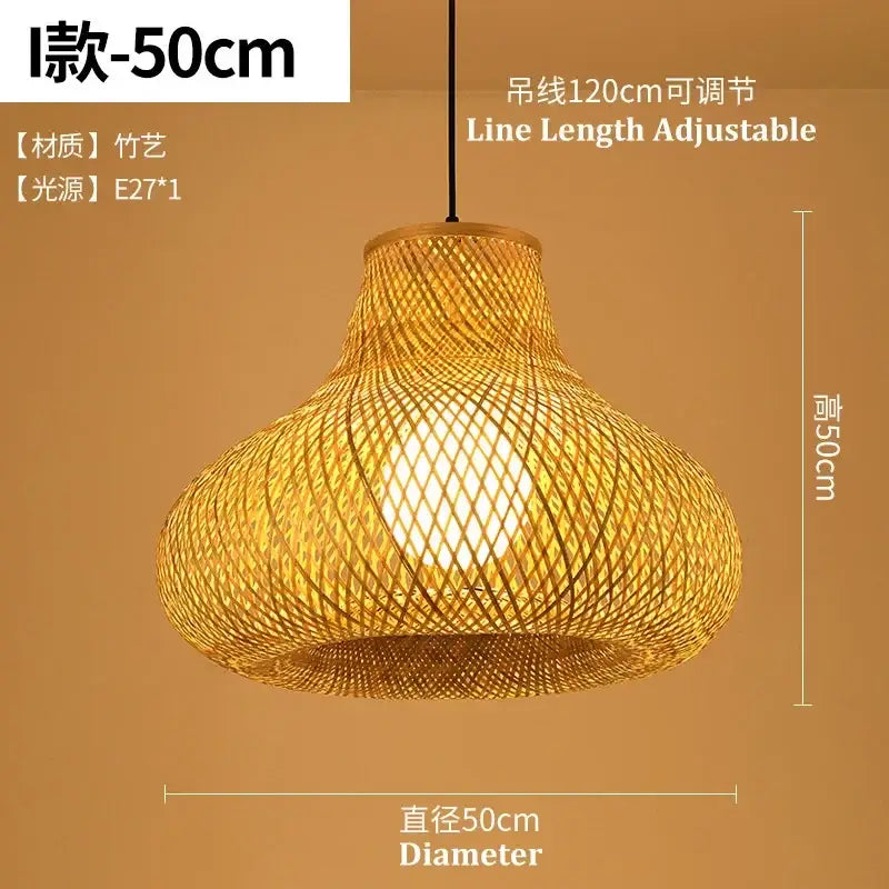Natural woven bamboo pendant light with warm tone lattice design and adjustable hanging line for dining room decorbites bamboo pendant