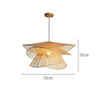 Natural woven bamboo rattan pendant light with layered fan design and warm golden hue perfect for dining room decorbites bamboo rattan pendant