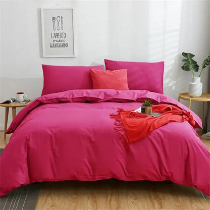 Vibrant fuchsia solid color bedding set with coral accent pillow made of decorbites cotton 4pcs for bedroom use