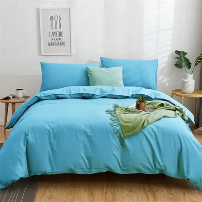 Turquoise blue solid color decorbites cotton 4pcs bedding set with matching pillows and duvet cover for bedroom