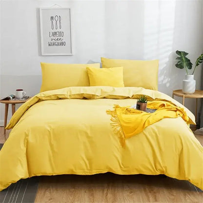 Bright yellow solid color bedding set with matching pillows and fringed throw blanket in decorbites cotton 4pcs design