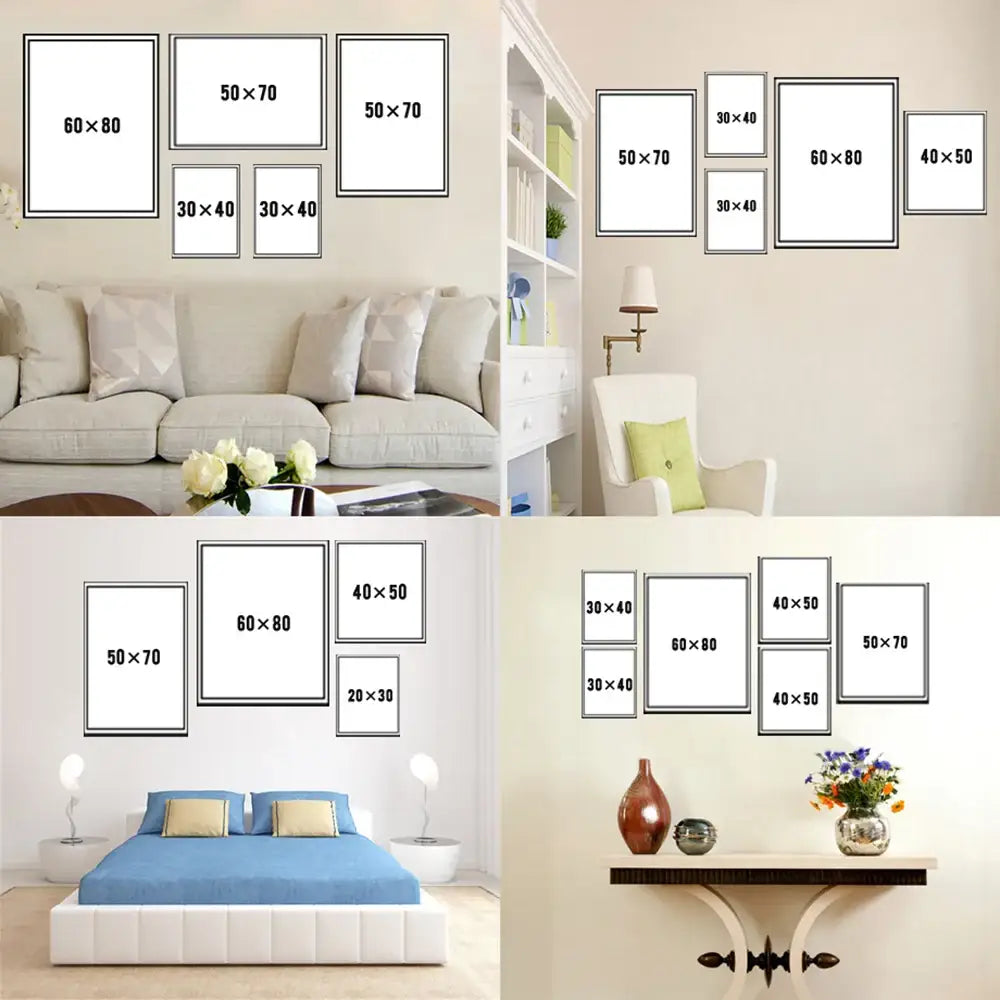 A collection of minimalist white-framed decorbites™ modern neon sports stars wall art posters displayed symmetrically