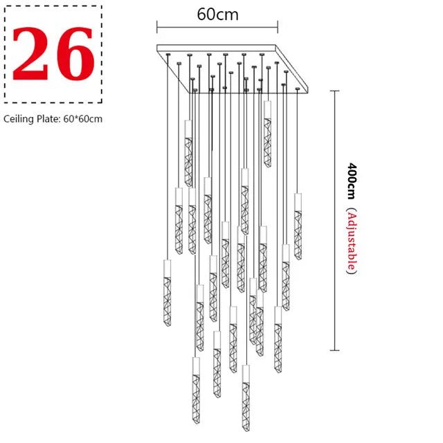 New Staircase Chandelier LED Modern Duplex Loft Spiral Long Chandelier Creative Villa Living Room Bedroom Hanging Crystal Light - Decorbites