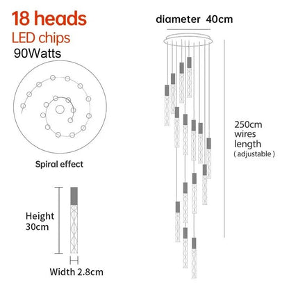 New Staircase Chandelier LED Modern Duplex Loft Spiral Long Chandelier Creative Villa Living Room Bedroom Hanging Crystal Light - Decorbites