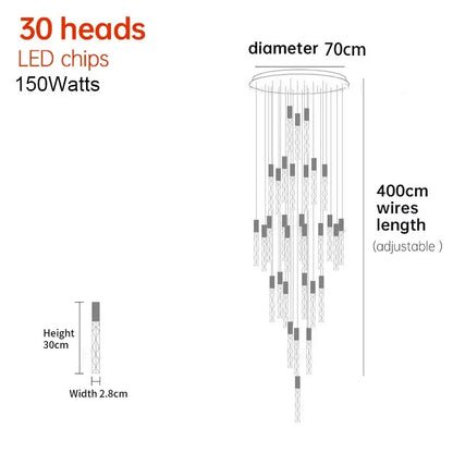 New Staircase Chandelier LED Modern Duplex Loft Spiral Long Chandelier Creative Villa Living Room Bedroom Hanging Crystal Light