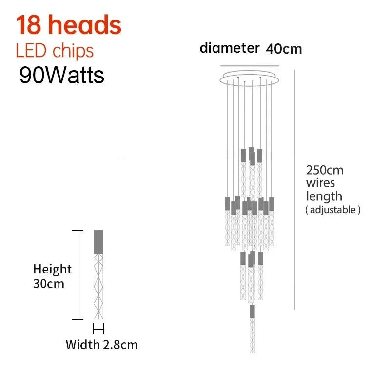 New Staircase Chandelier LED Modern Duplex Loft Spiral Long Chandelier Creative Villa Living Room Bedroom Hanging Crystal Light - Decorbites