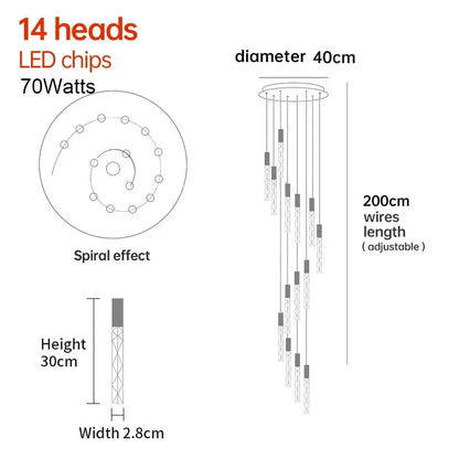 New Staircase Chandelier LED Modern Duplex Loft Spiral Long Chandelier Creative Villa Living Room Bedroom Hanging Crystal Light