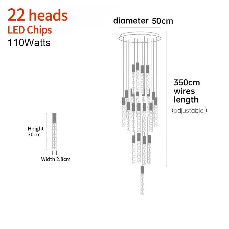 New Staircase Chandelier LED Modern Duplex Loft Spiral Long Chandelier Creative Villa Living Room Bedroom Hanging Crystal Light - Decorbites