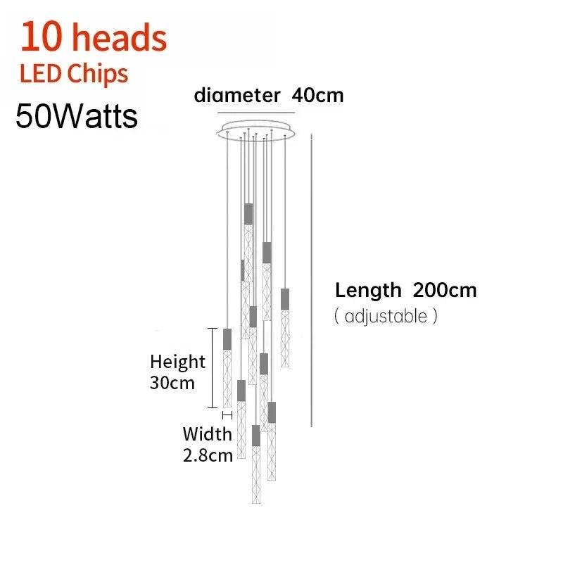 New Staircase Chandelier LED Modern Duplex Loft Spiral Long Chandelier Creative Villa Living Room Bedroom Hanging Crystal Light - Decorbites