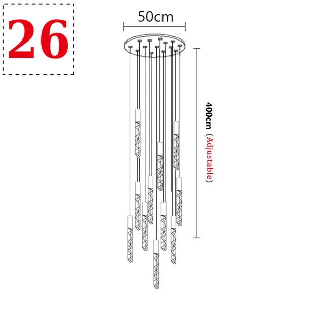 New Staircase Chandelier LED Modern Duplex Loft Spiral Long Chandelier Creative Villa Living Room Bedroom Hanging Crystal Light - Decorbites