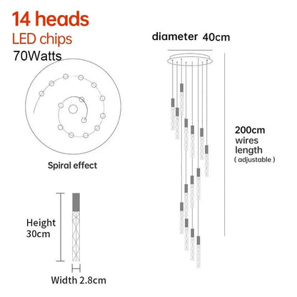 New Staircase Chandelier LED Modern Duplex Loft Spiral Long Chandelier Creative Villa Living Room Bedroom Hanging Crystal Light - Decorbites